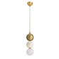 Pendant light with gold and white spherical design on a white background