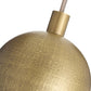 Close-up of a gold pendant light with a textured finish on a white background