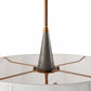 Close-up of a modern ceiling light fixture with a gray and gold design on a white background