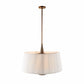 Pendant light with white shade and bronze fixture on a white background
