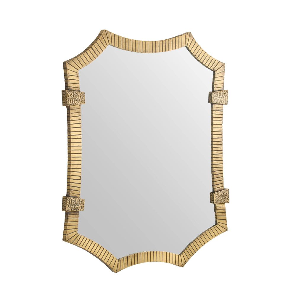 Decorative mirror with a gold frame on a white background