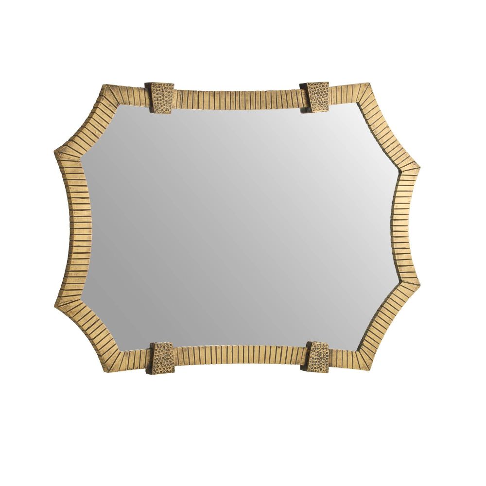 Rectangular mirror with a decorative gold frame on a white background