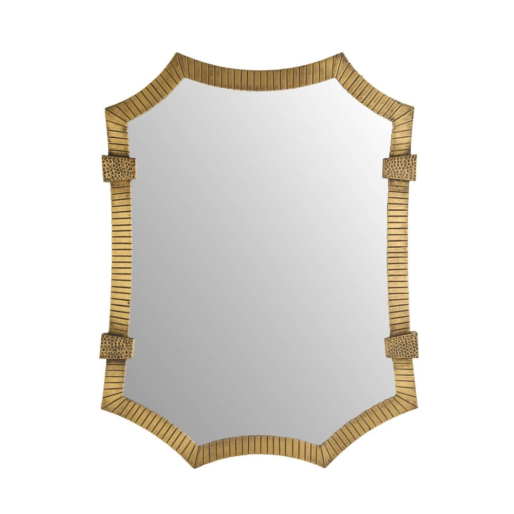Rectangular mirror with a gold decorative frame on a white background