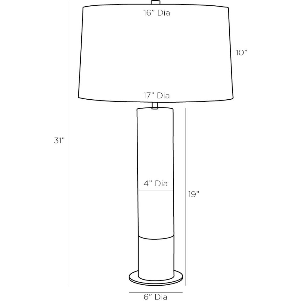 Line drawing of a lamp with dimensions labeled