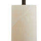 Cylindrical beige lamp with a dark brown base on a white background