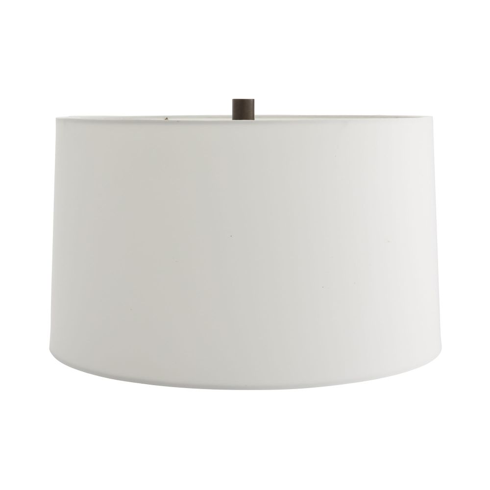 White lampshade with a bronze fixture on a white background