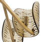 Decorative wall light fixture with wicker-like design and wooden arm on a white background