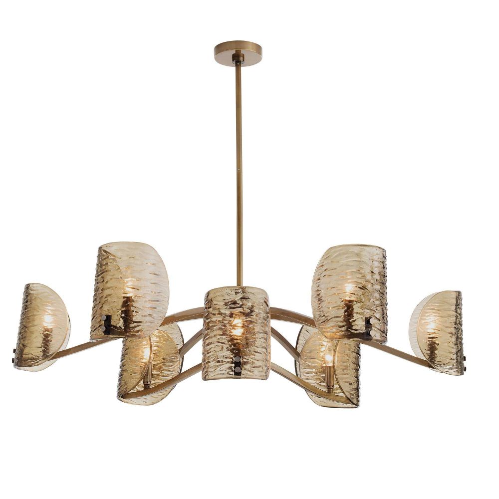 Modern chandelier with glass shades on a white background