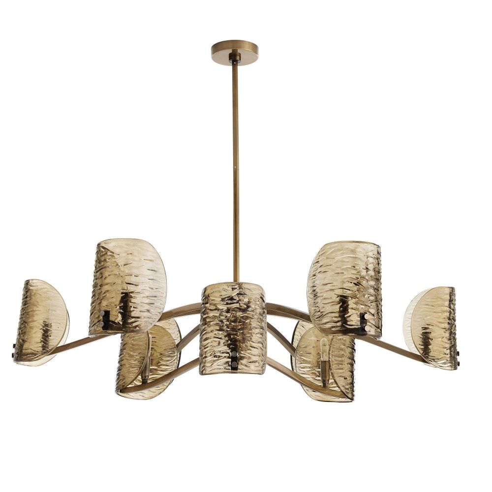 Modern chandelier with glass shades on a white background