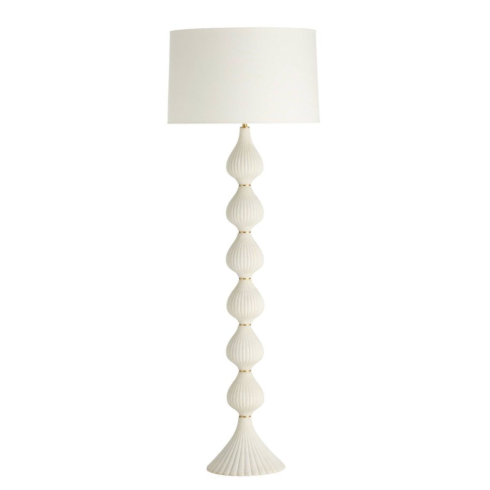 White textured floor lamp with a white shade on a white background