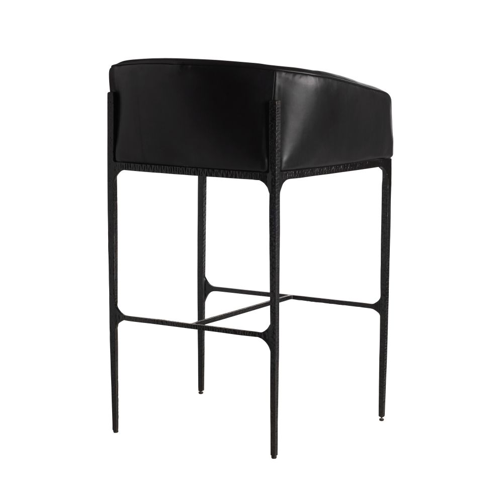 Black bar stool with a modern design on a white background