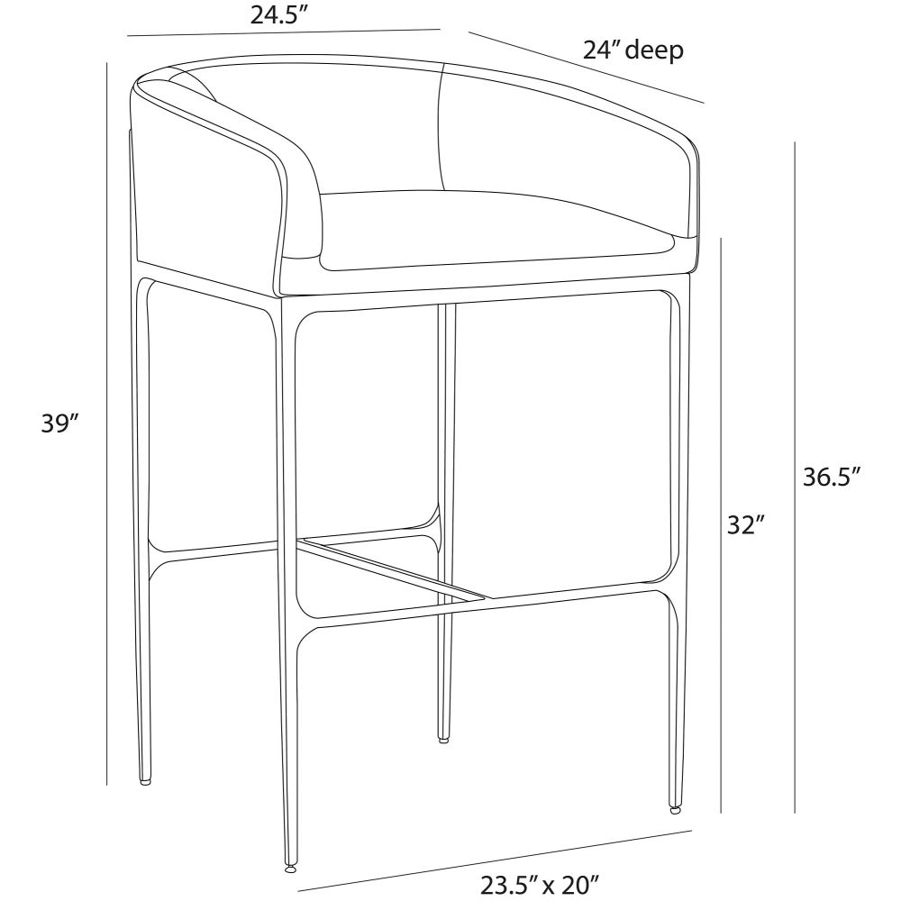 Line drawing of a chair with dimensions labeled