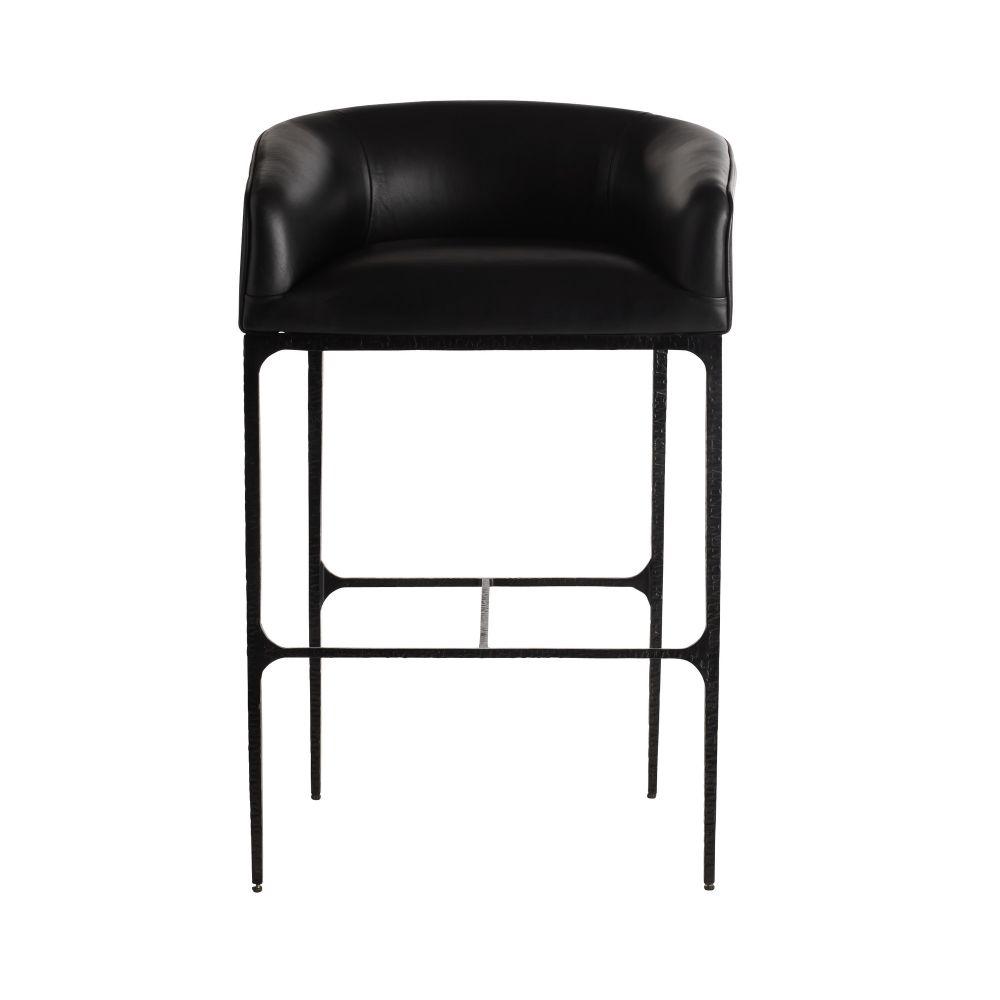 Black bar stool with leather seat on a white background