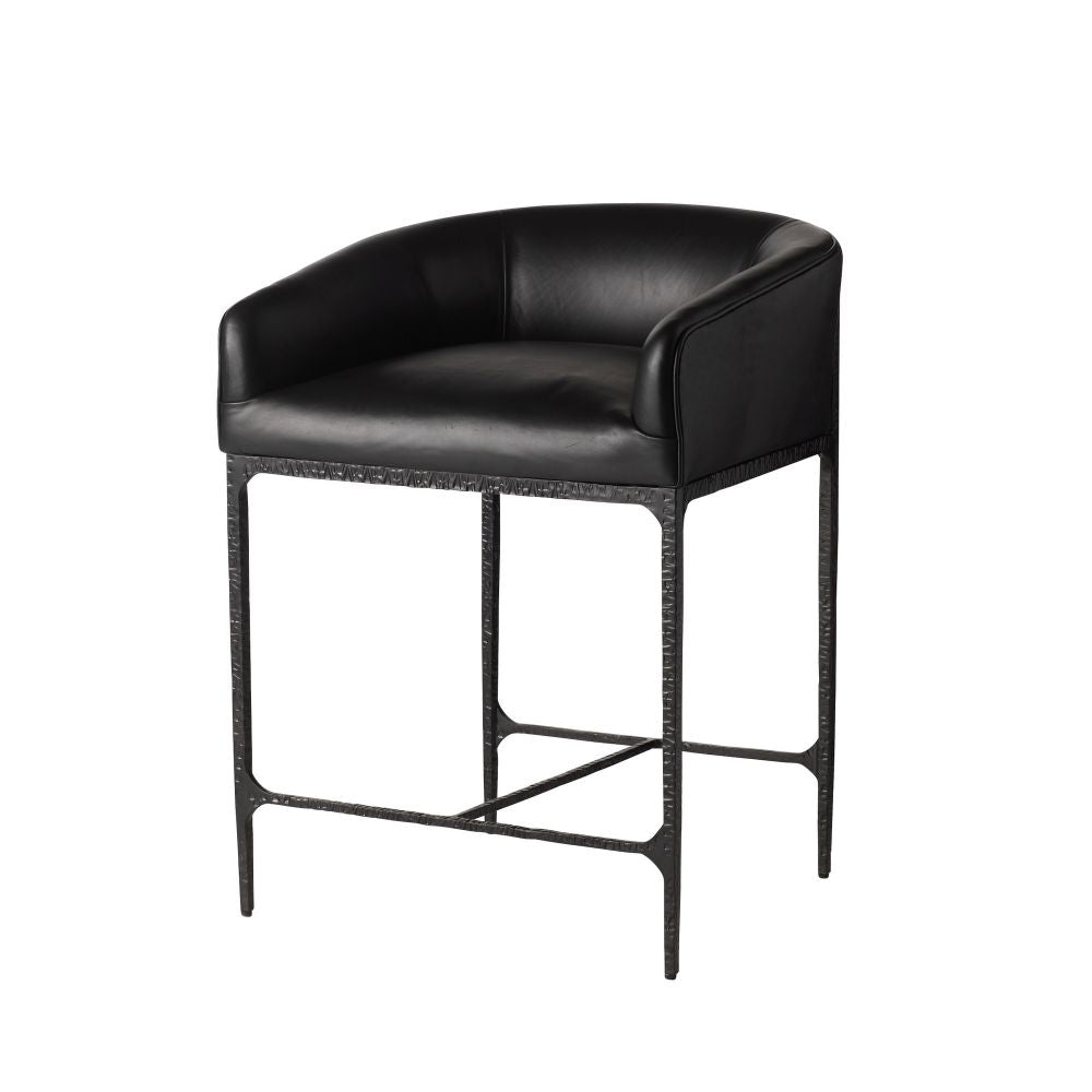 Black leather bar stool on a white background
