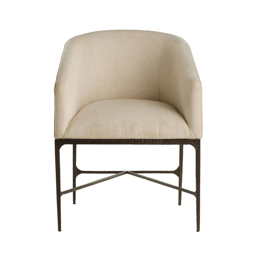 Beige armchair with bronze legs on a white background