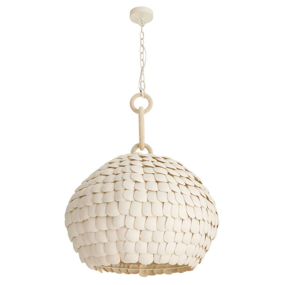 White woven pendant light on a white background