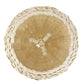 Woven beige ceiling light fixture on a white background