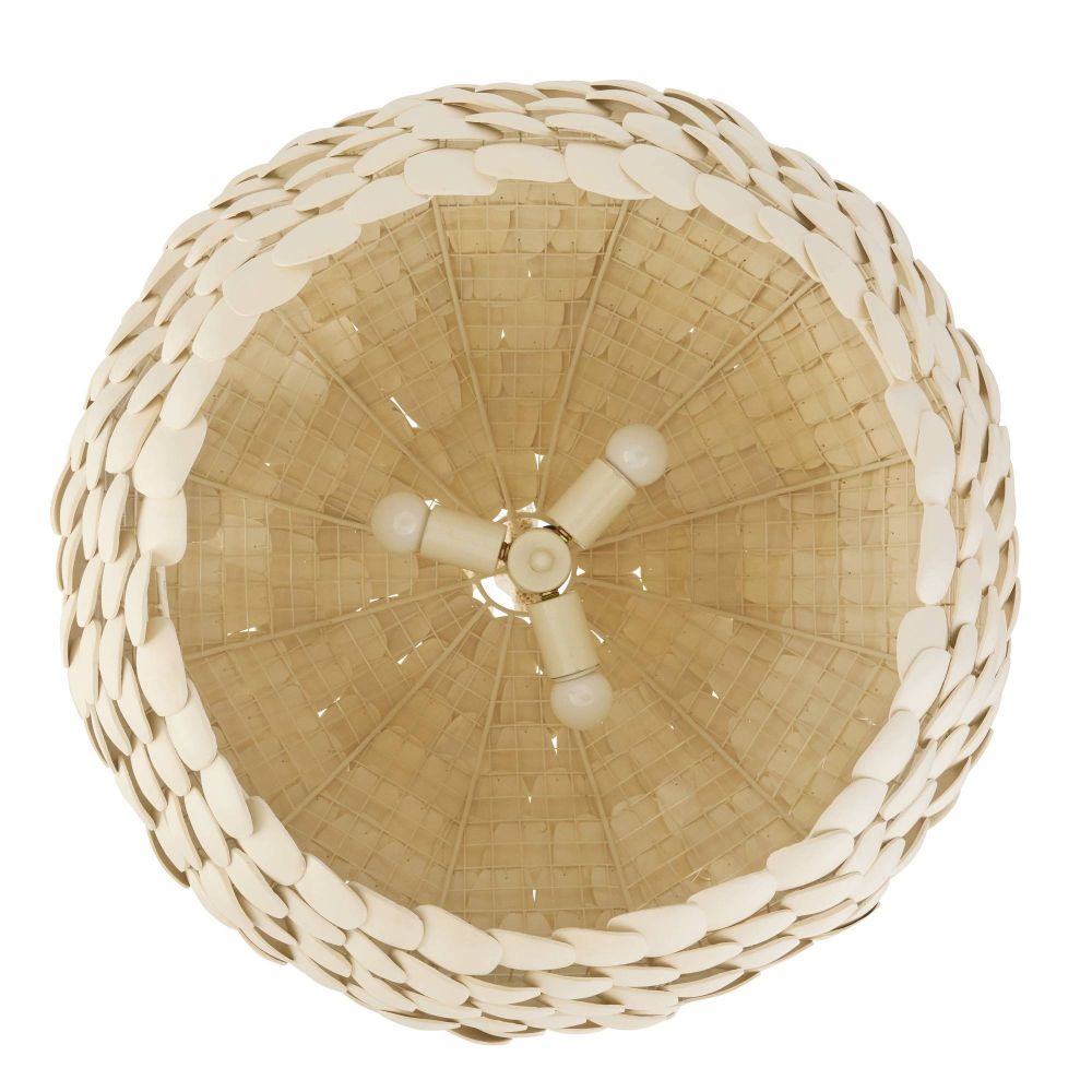 Woven beige ceiling light fixture on a white background