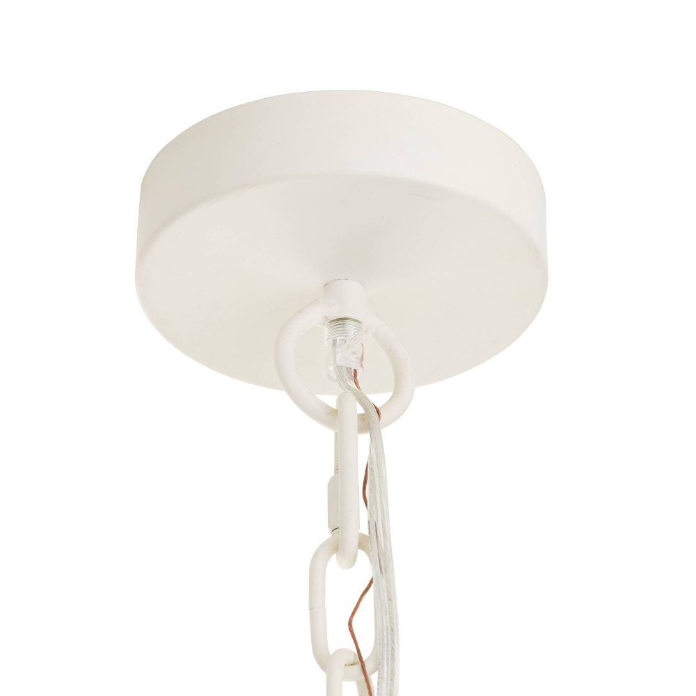 White ceiling light fixture with chain on a white background