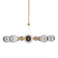 Modern chandelier with glass shades and gold accents on a white background