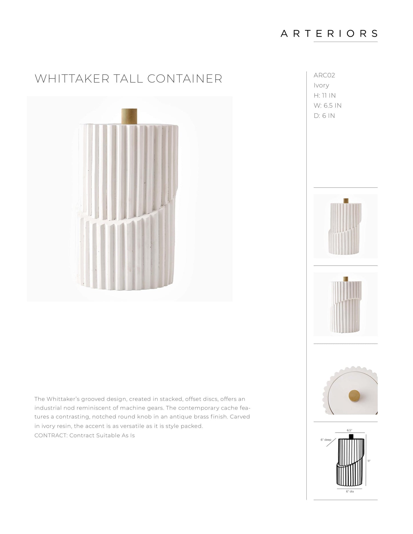 arteriors whittaker tall container tearsheet