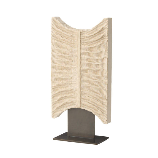 Textured beige panel on a stand against a white background