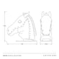 Technical drawing of a horse sculpture with dimensions and branding.