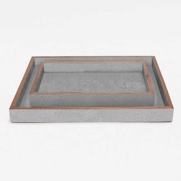 Decorative tray with textured surface and wooden frame on a white background