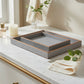 Three nested square trays with a textured gray shagreen center and a warm brown wooden rim, shown on a clean white background.