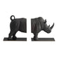 Black rhinoceros bookends on a white background