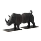 Black rhinoceros bookends on a white background