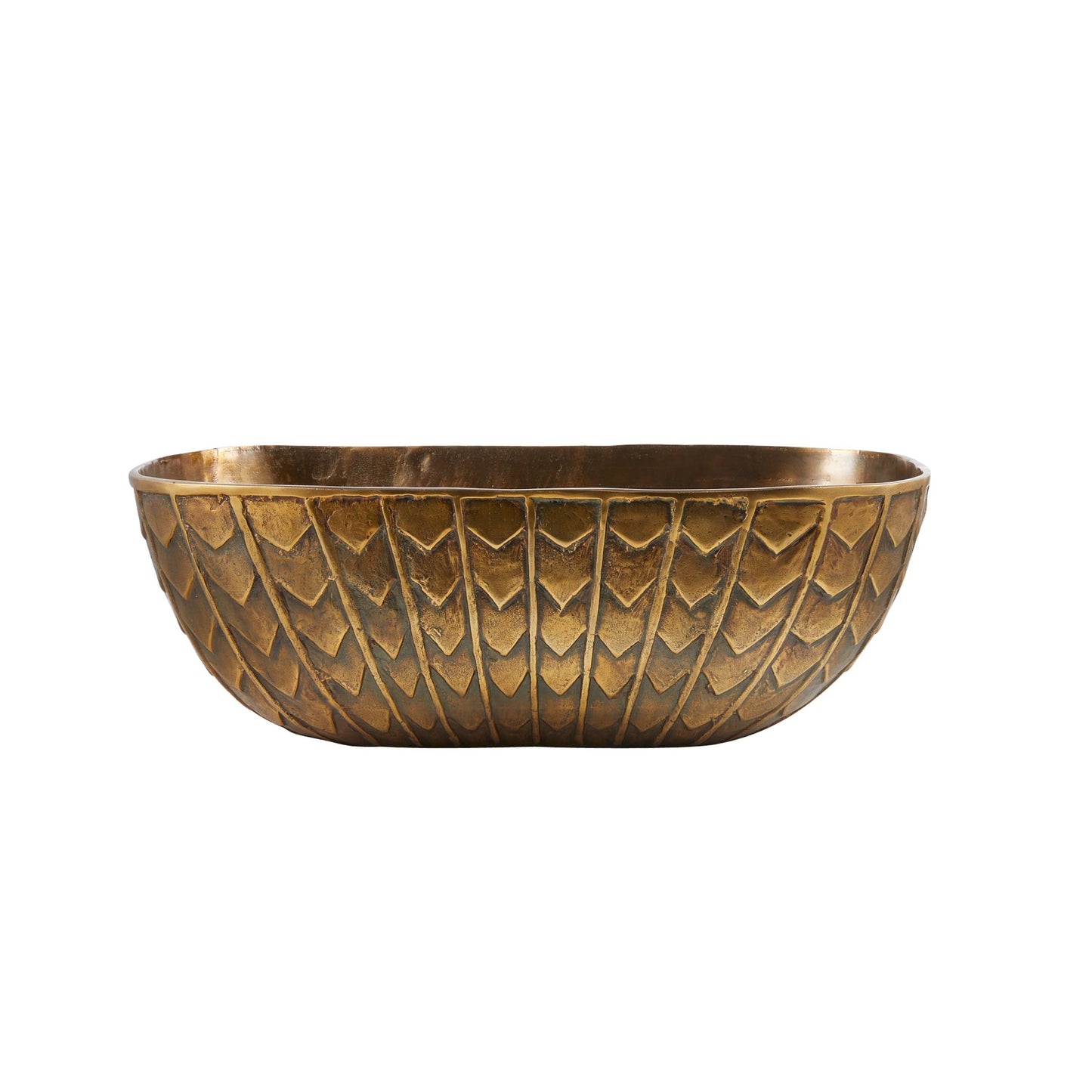 Bronze bowl with textured surface on a white background