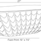 Black and white line drawing of a decorative bowl with dimension labels showing 27 inches wide, 9.5 inches tall, 15 inches deep, and a foot print of 15 by 7.