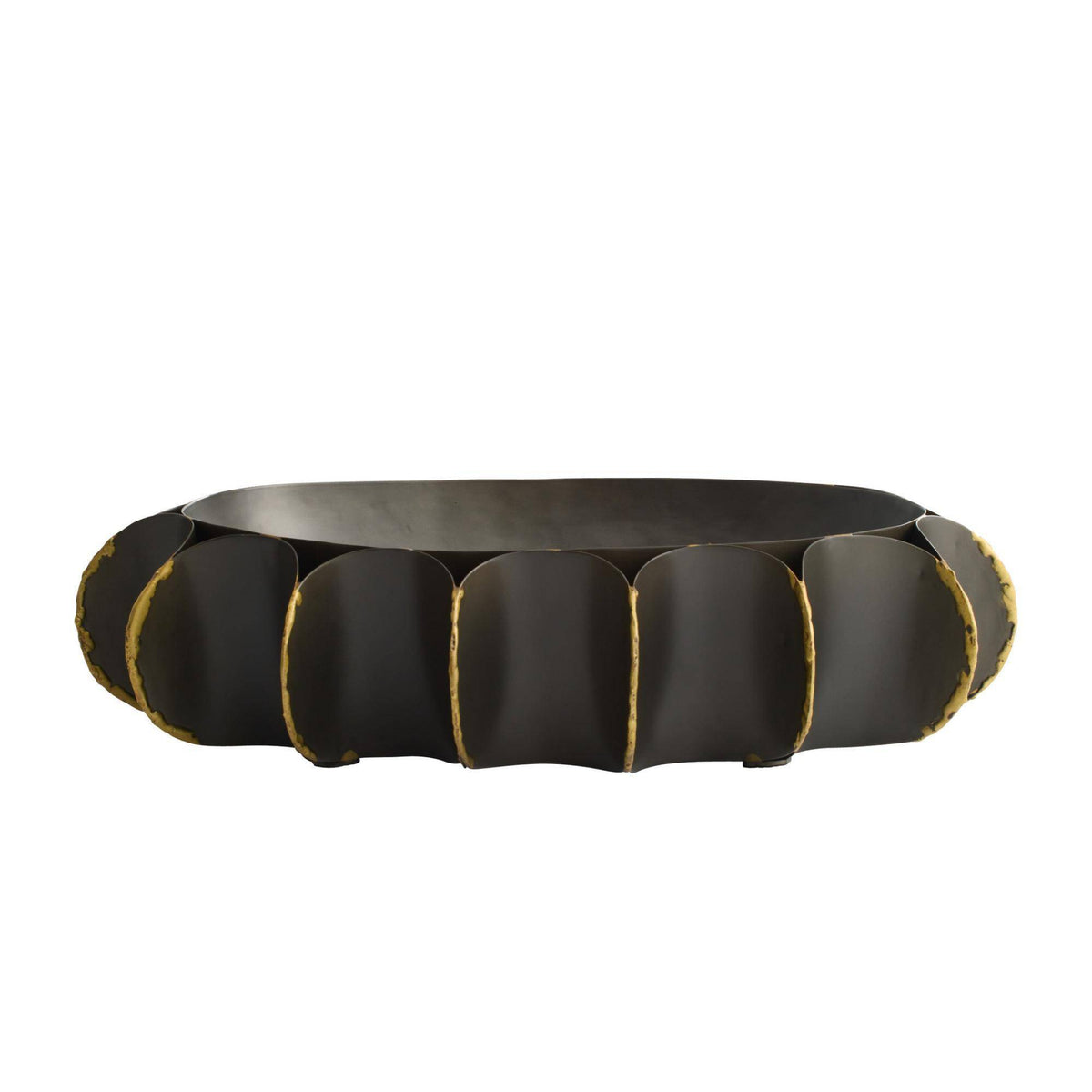 Decorative black and gold table on a white background