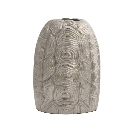 Textured aluminum vase on a white background