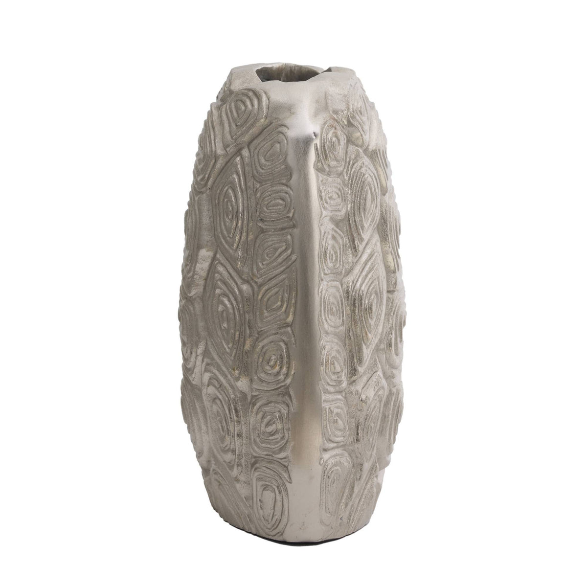 Textured aluminum vase on a white background