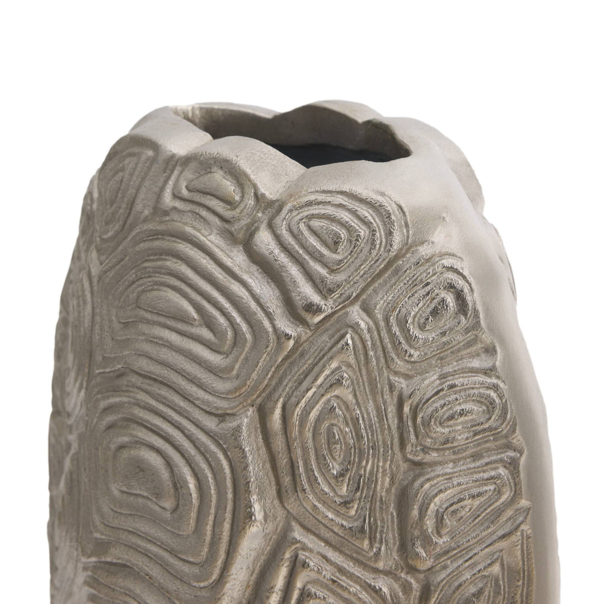 Textured aluminum vase on a white background