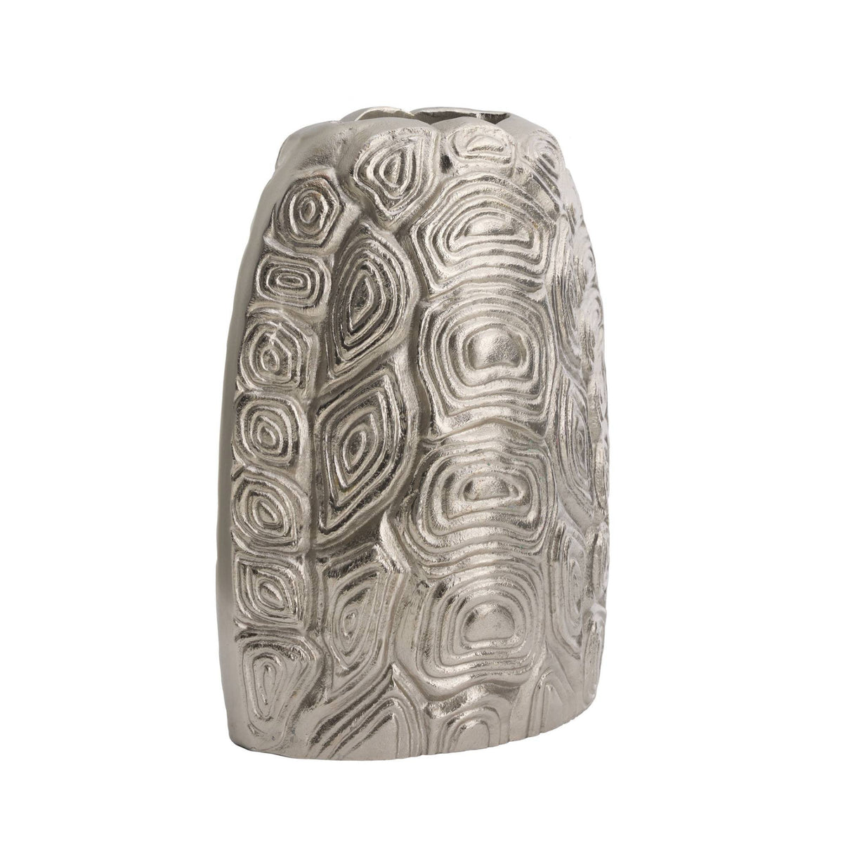 Textured aluminum vase on a white background
