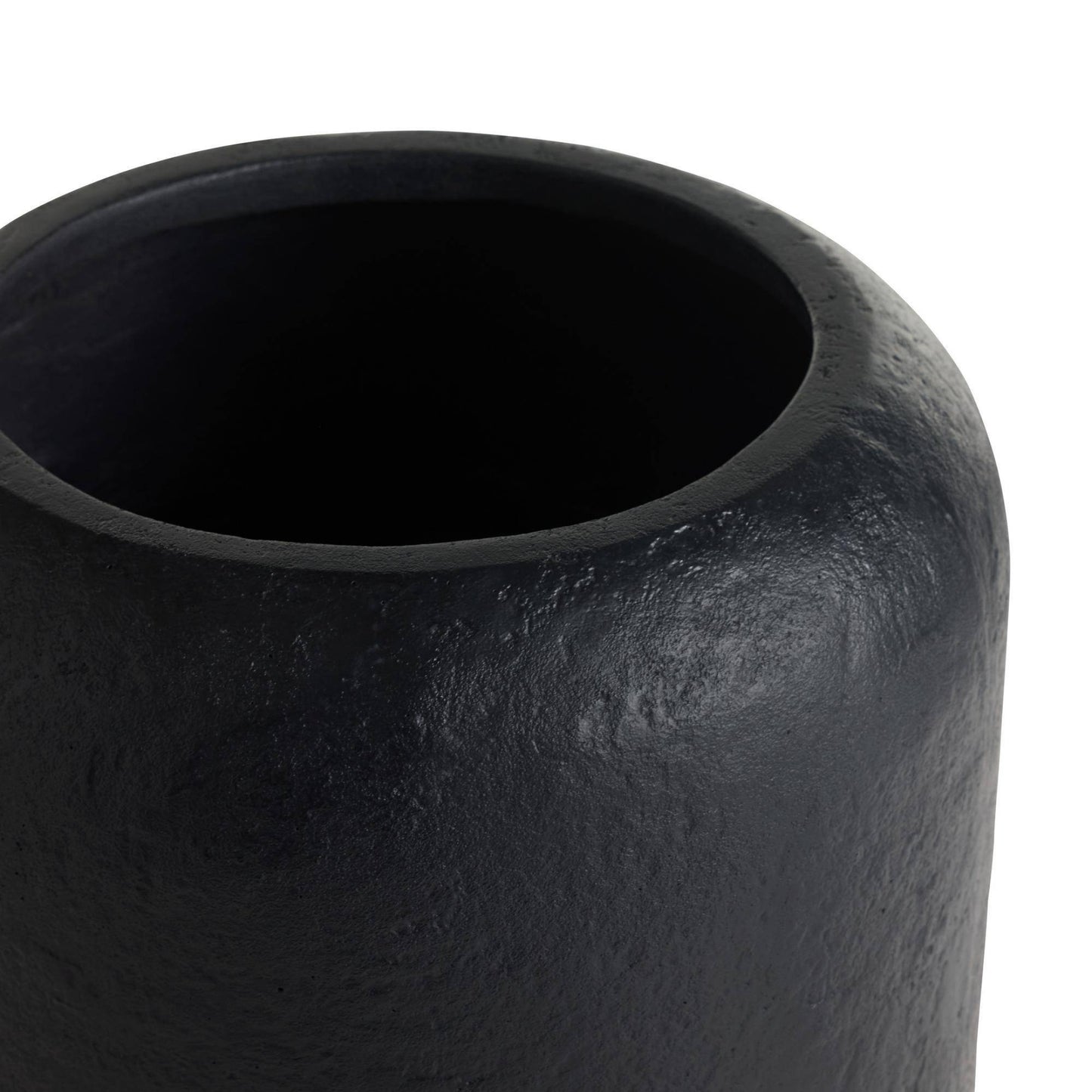 Black ceramic vase on a white background