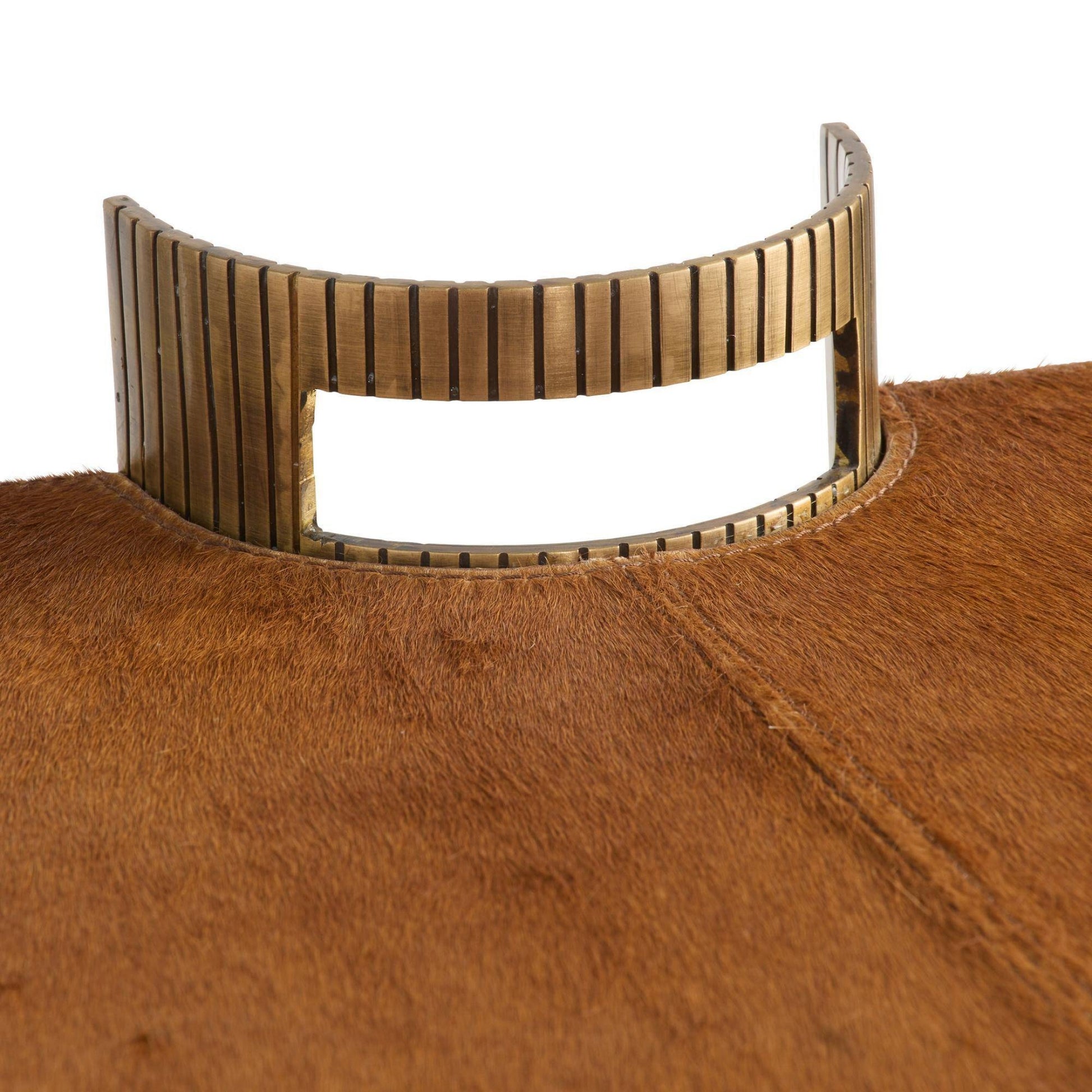 brown hair on hide tray with antique brass handles
