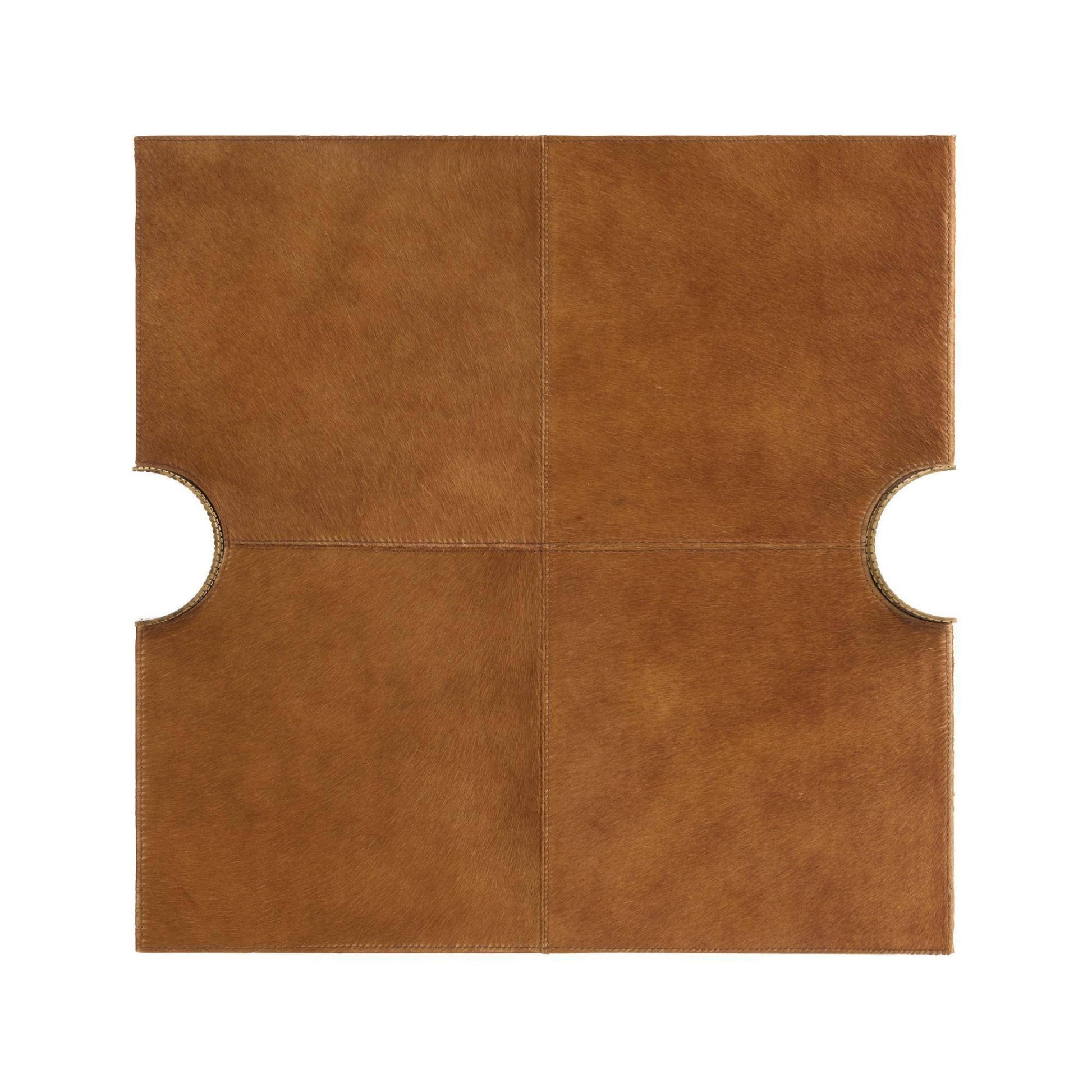 brown hair on hide tray with antique brass handles