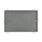 A rectangular gray tray with a textured finish, featuring two horizontal gold metal handles on the sides and subtle concentric arc patterns on the top surface, shown against a plain white background.