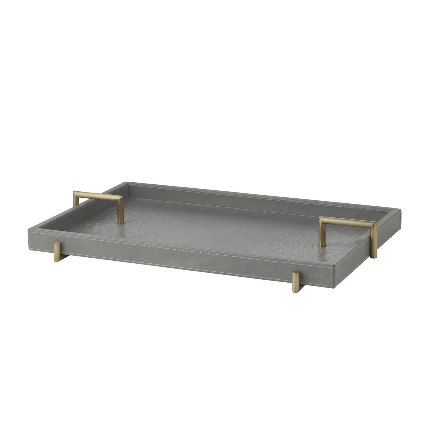gray leather tray with brass iron handles