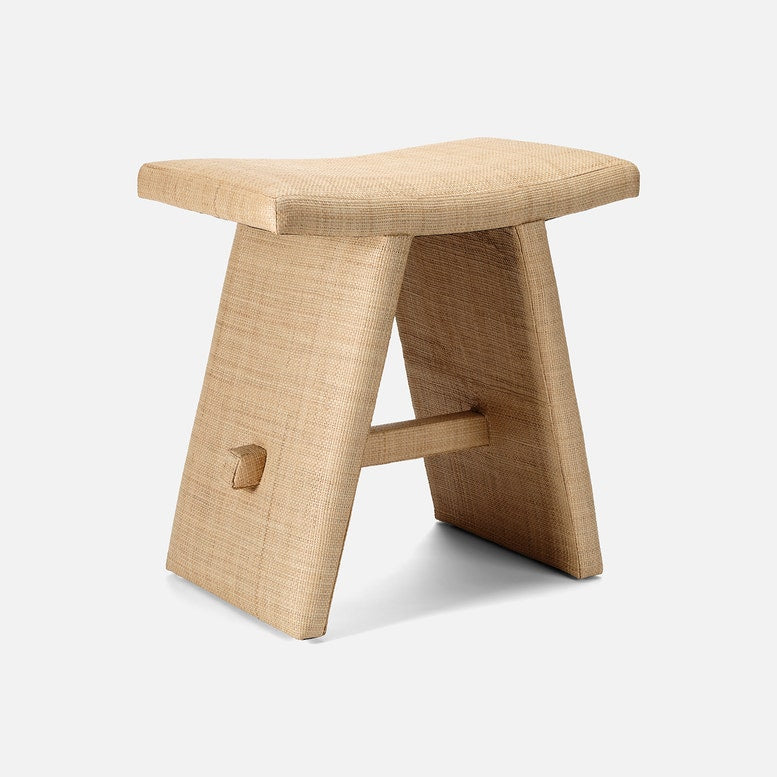 Wooden stool with a natural finish on a white background