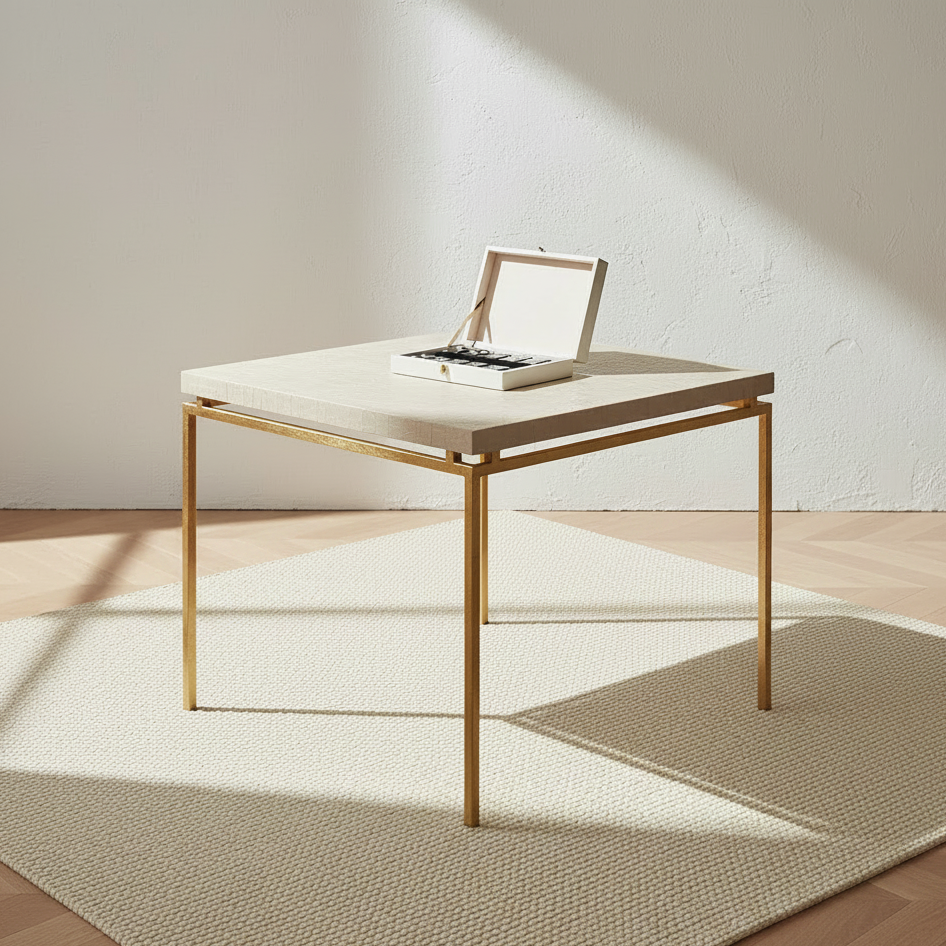 ivory faux shagreen and brass game table
