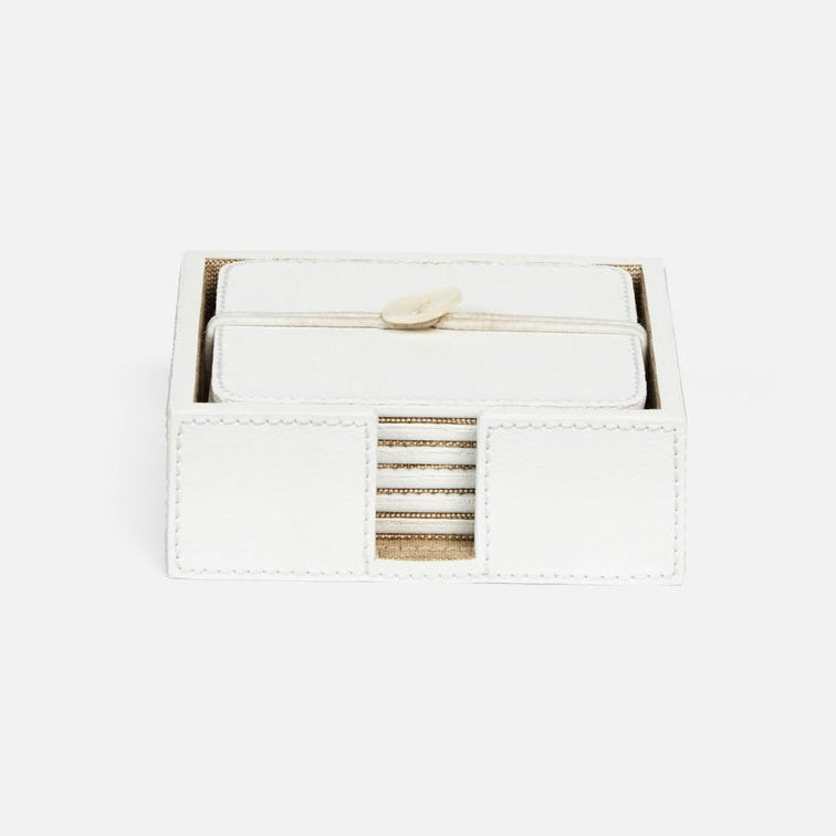 a square coaster set in white leather