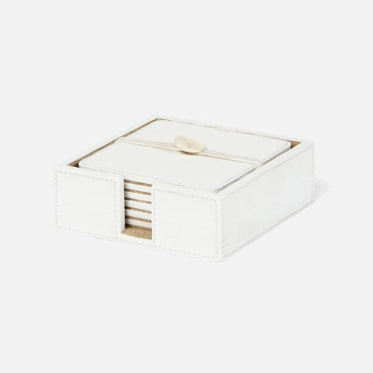 a square coaster set in white leather