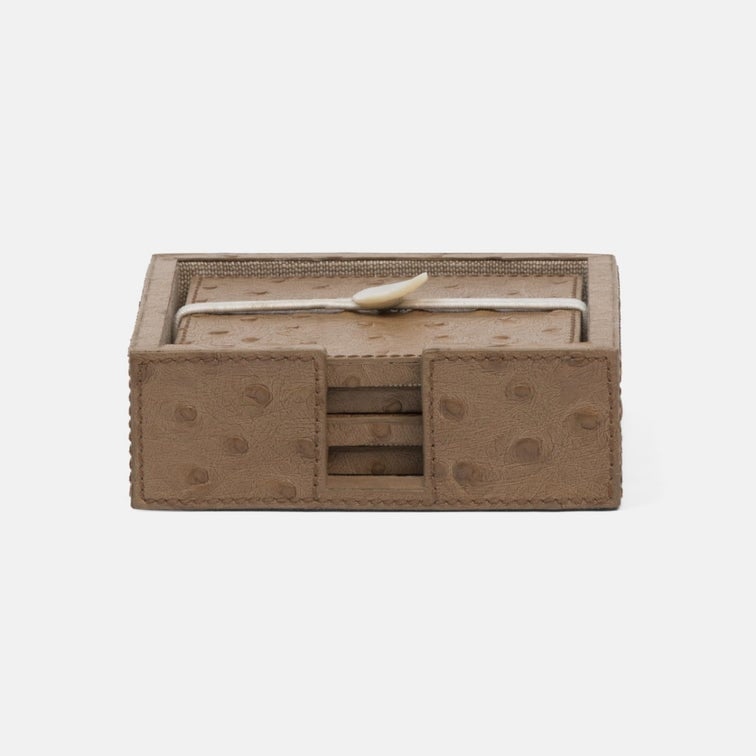 Brown textured jewelry box with a mirror on a white background