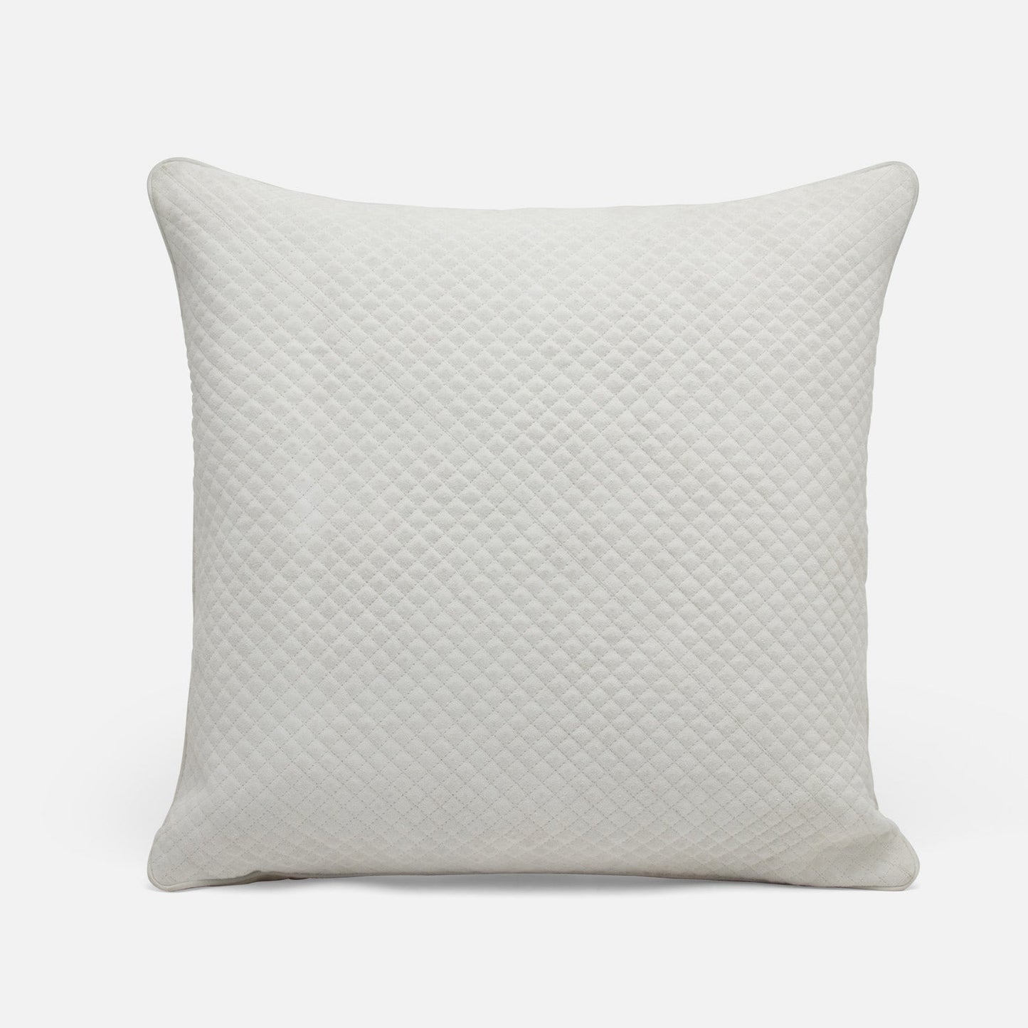 Quilted gray pillow on a white background