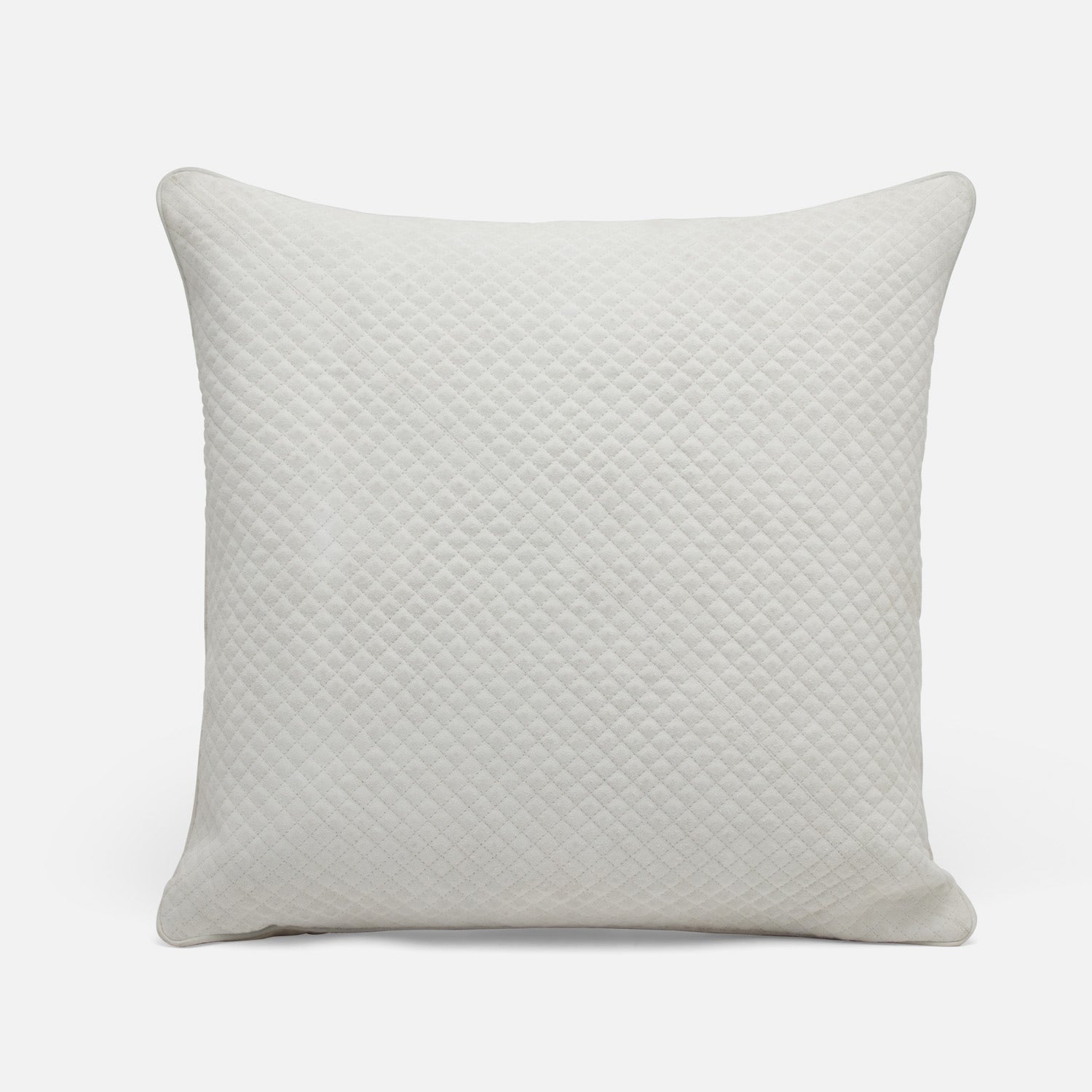 Quilted gray pillow on a white background
